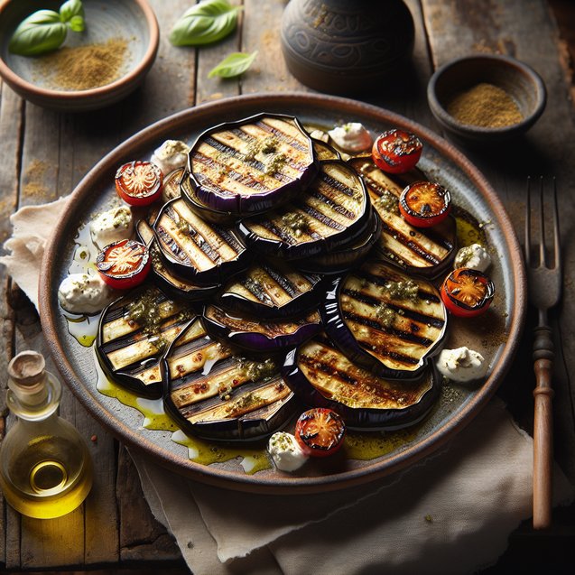 Mediterranean Za'Atar Infused Grilled Eggplant Stacks