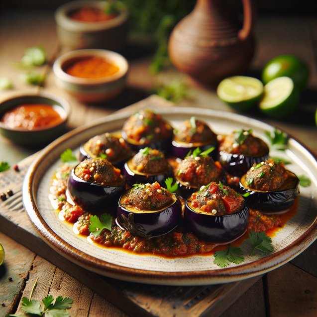 Indian Bhuna Masala Stuffed Eggplants
