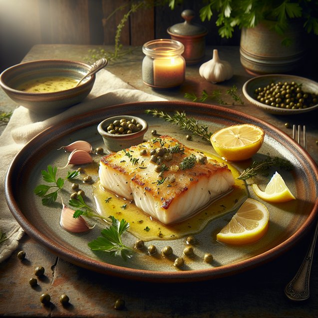 Mediterranean Garlic Herb Crusted Halibut With Lemon Butter Sauce