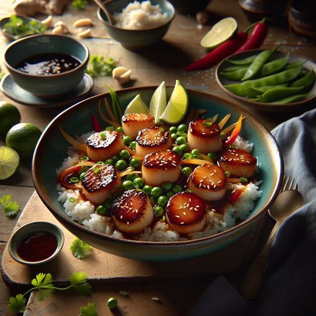 Garnet Glazed Ginger Scallop Bowls
