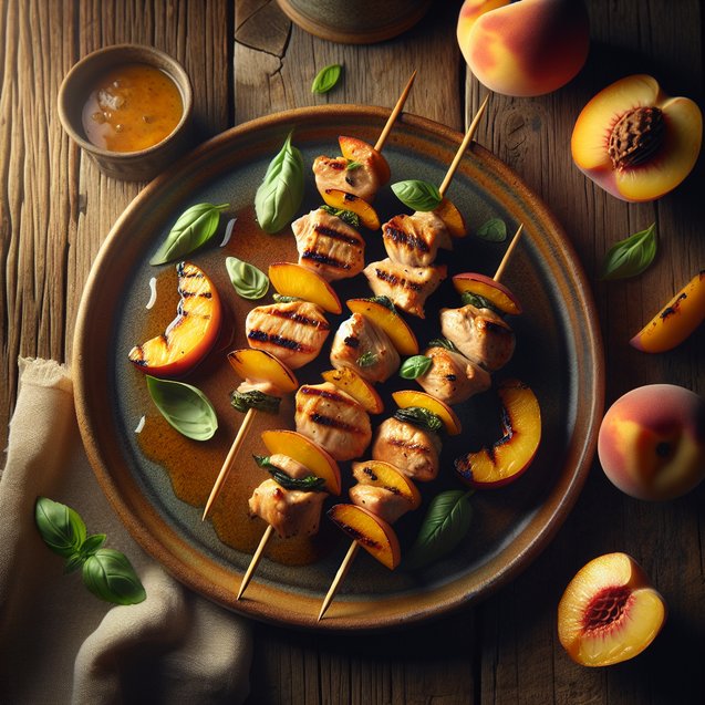 American Grilled Peach And Basil Chicken Kebabs