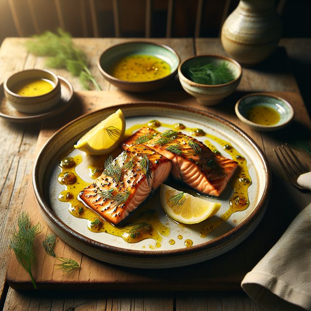 American Honey Mustard Dill Salmon Steaks