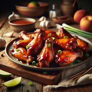 Peach Bourbon Glazed Chicken Wings