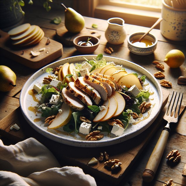 Mediterranean Saffron Sunset Chicken And Pear Salad
