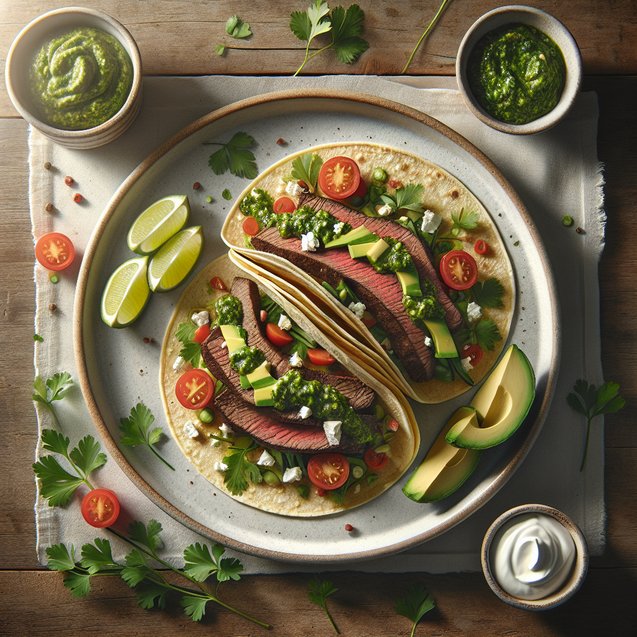 Mexican Whimsical Verde Chimichurri Steak Tacos