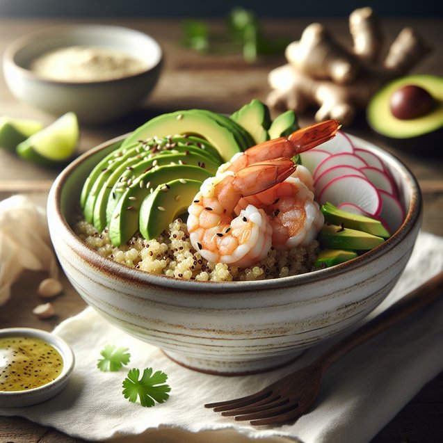 Mediterranean Zen Garden Ginger Avocado Shrimp Bowls
