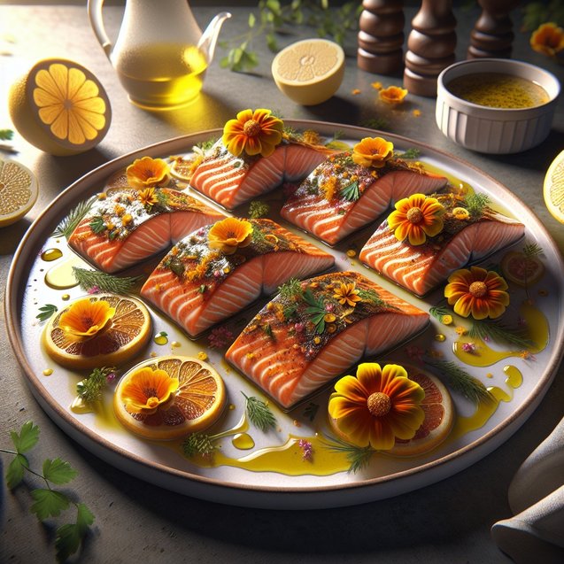 American Whimsical Citrus Marigold Salmon Serenade