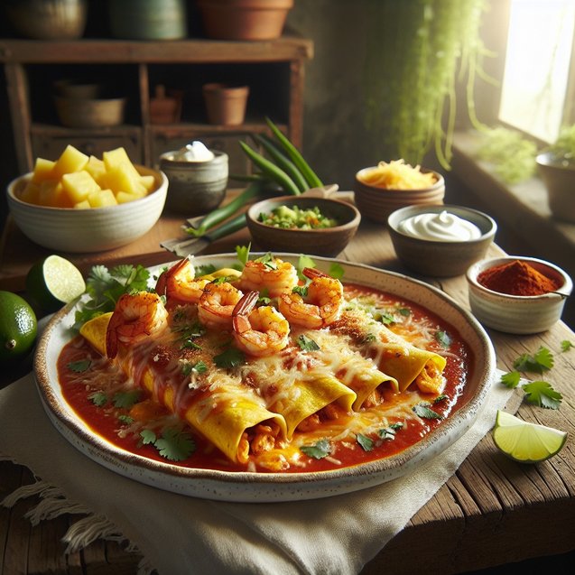 Mexican Tropical Wildfire Garlic Shrimp Enchiladas