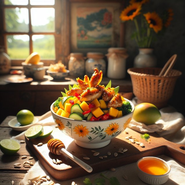 Whimsical Sunflower Mango Chicken Tapestry