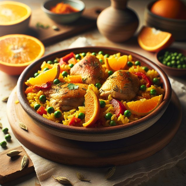 Mediterranean Dreamy Orange Cardamom Chicken Paella