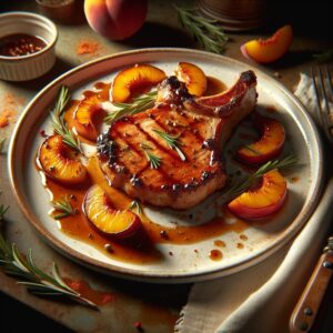 Spicy Rosemary Peach Glazed Pork Chops