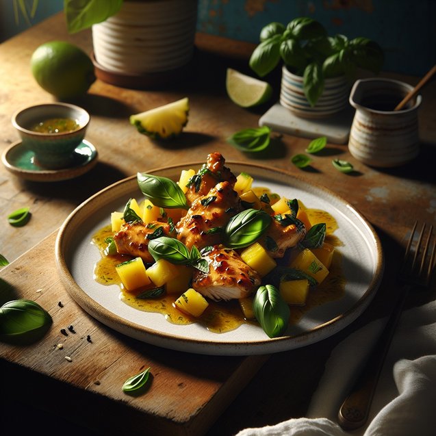 American Whimsical Pineapple Basil Chicken Symphony
