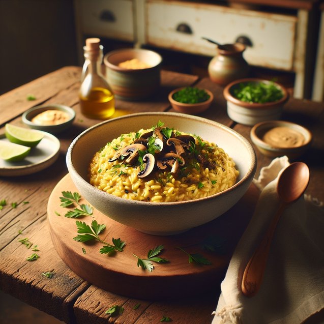 Vegan Saffron Spiced Mushroom Risotto
