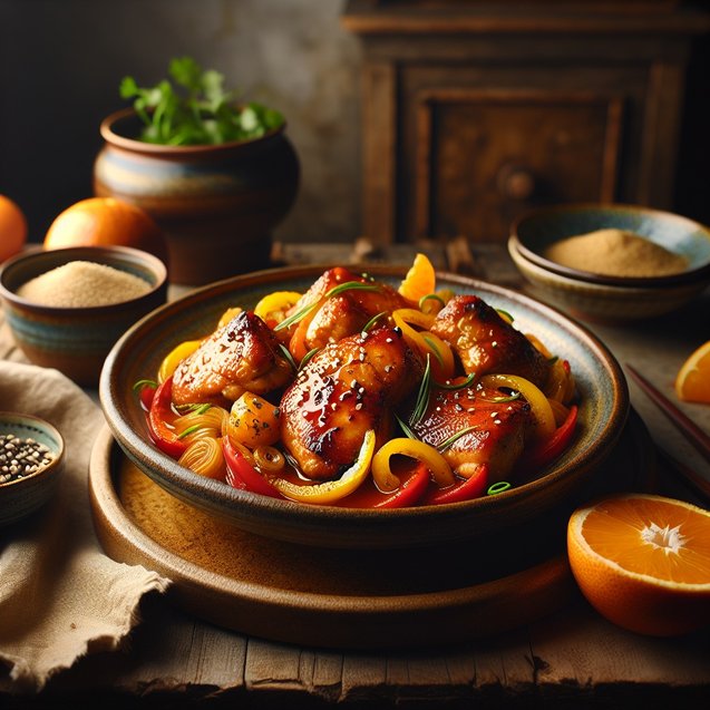 Chinese Whimsical Tangerine Ginger Chicken Jubilee