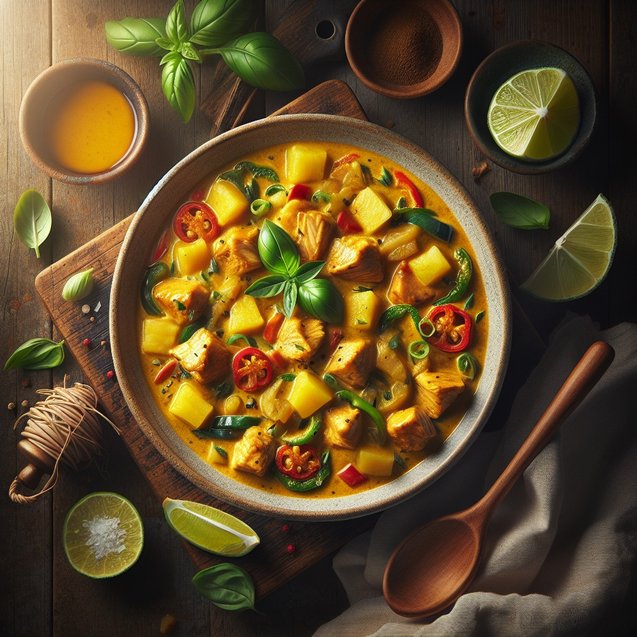 Indian Zesty Tropical Curry Basil Chicken Delight