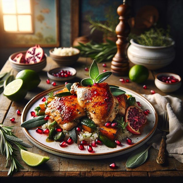Mediterranean Pomegranate Sage Citrus Chicken Jubilee