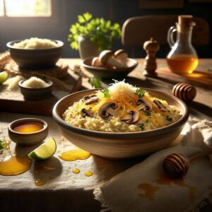 Celestial Saffron Honey Mushroom Risotto
