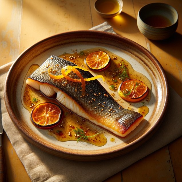 Mediterranean Cosmic Citrus Sesame Seared Sea Bass Serenade