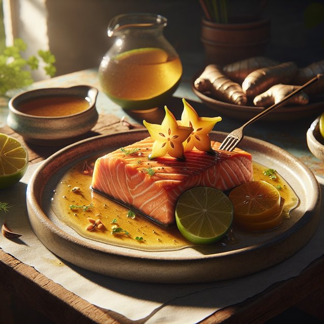 Home Ginger salmon with starfruit inspired by Japanese cuisine