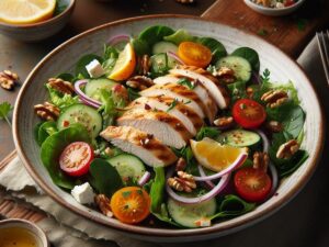Wildflower Citrus Chicken Salad with grilled chicken, citrus, greens, walnuts, and feta, 4:3 recipe image