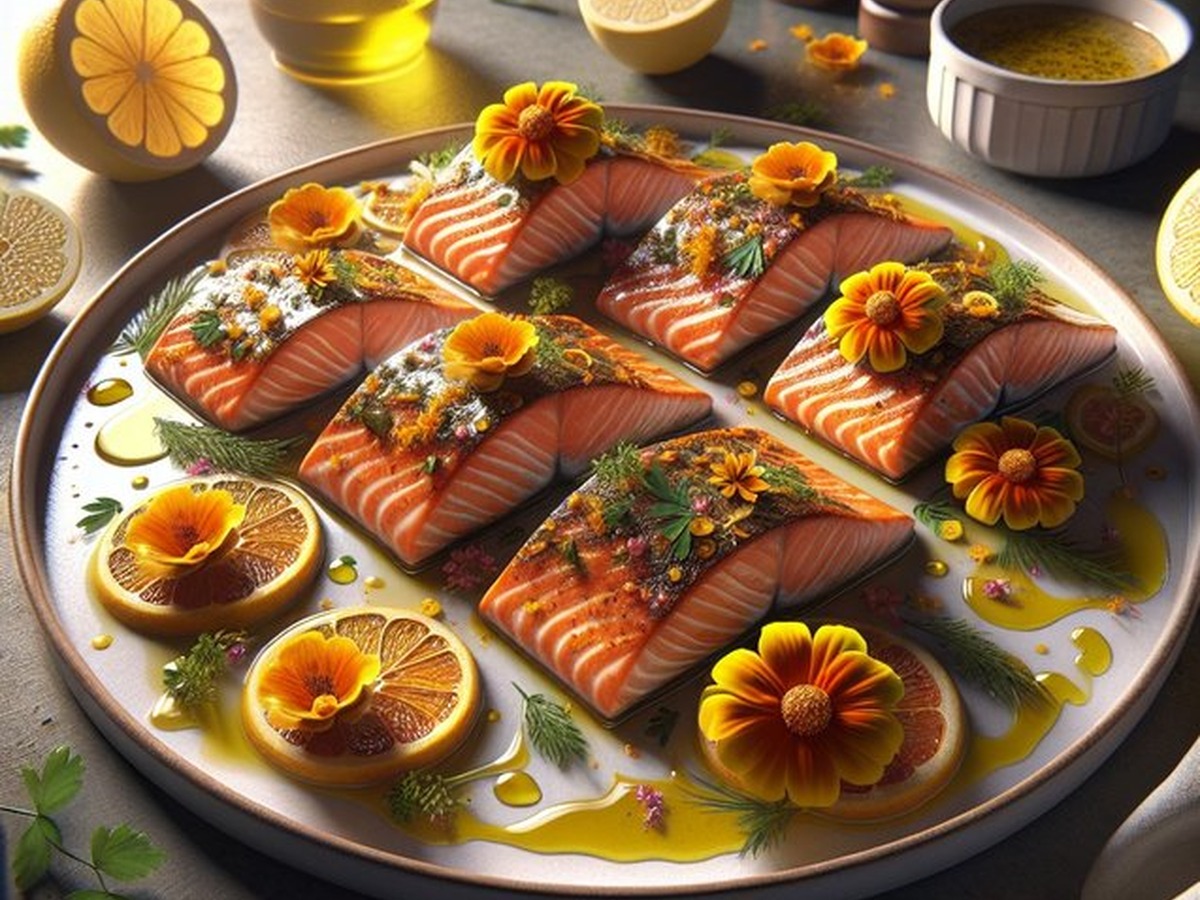 Citrus Marigold Salmon served and ready to enjoy