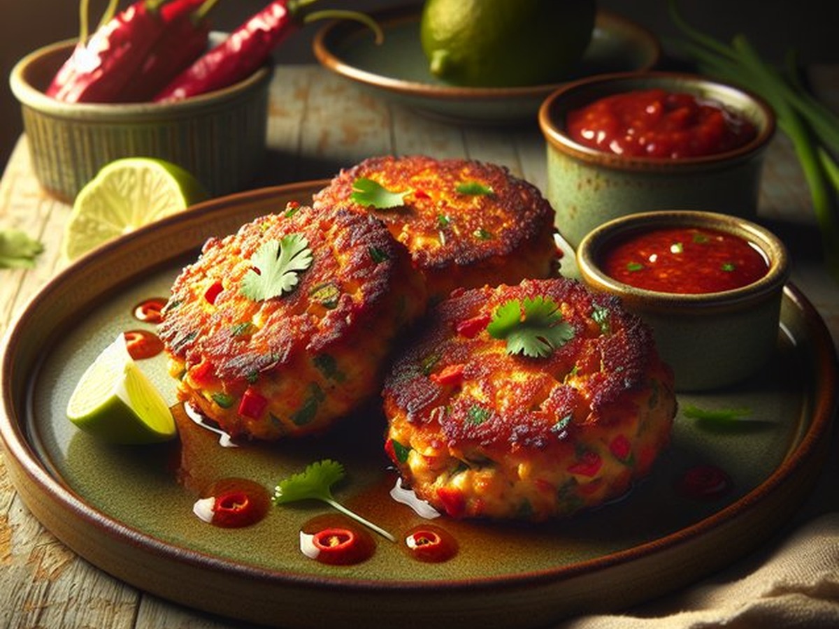 Crimson Chili Garlic Crab Cakes served and ready to enjoy