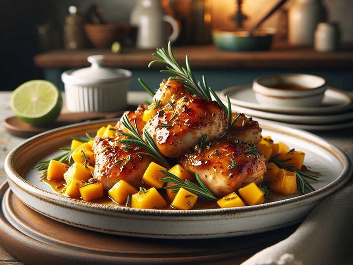 Caramelized Mango Rosemary Chicken Caramelized Mango Rosemary Chicken served and ready to enjoy