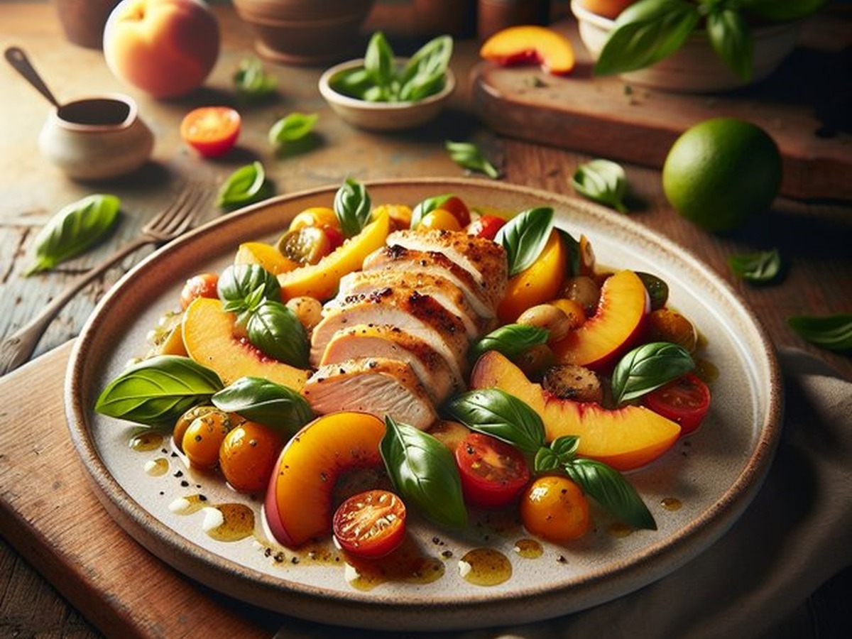 Zesty Peach Basil Chicken Medley served and ready to enjoy