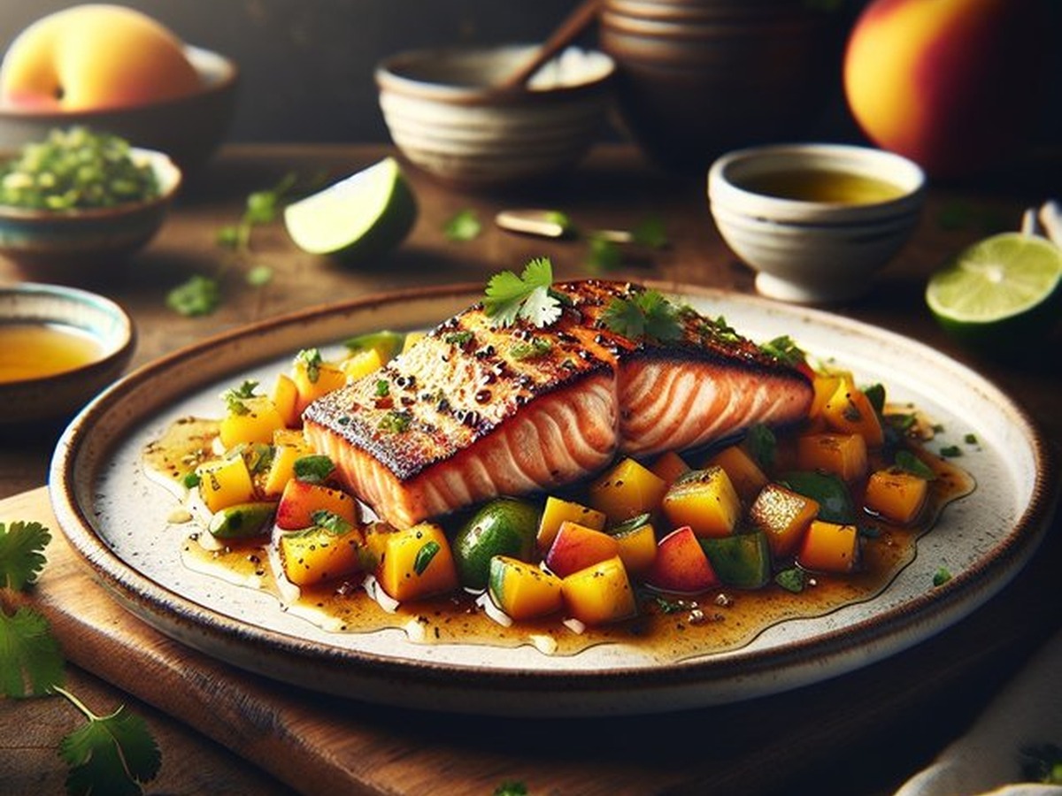 Twinkling Peach Cilantro Salmon Twinkling Peach Cilantro Salmon served and ready to enjoy