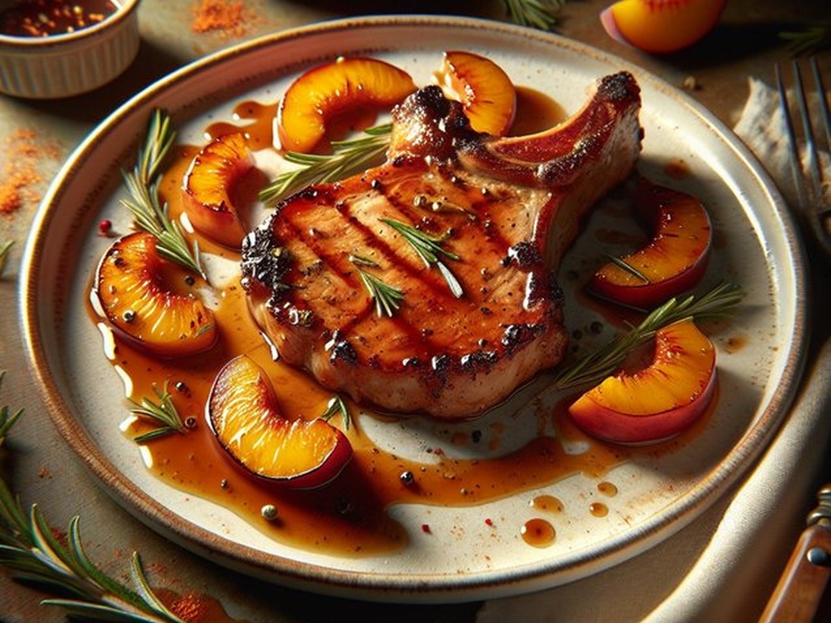 Spicy Rosemary Peach Glazed Pork Chops Spicy Rosemary Peach Glazed Pork Chops served and ready to enjoy