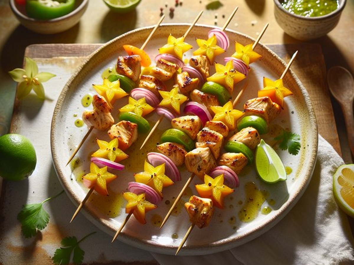 Twinkling Starfruit Chicken Skewers Twinkling Starfruit Chicken Skewers served and ready to enjoy