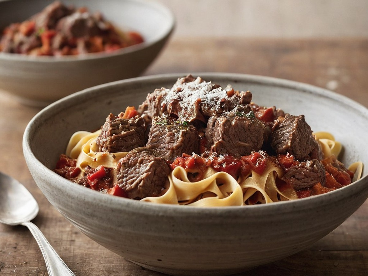 Braised Beef Ragu Over Tagliatelle Braised Beef Ragu Over Tagliatelle served and ready to enjoy