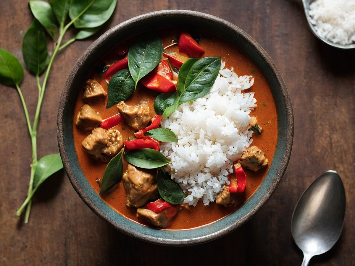 Braised Red-Curry Chicken With Lemongrass And Kaffir Lime served and ready to enjoy