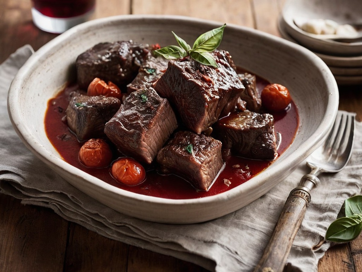 Braised Short Ribs In Chianti Wine And Tuscan Tomatoes served and ready to enjoy