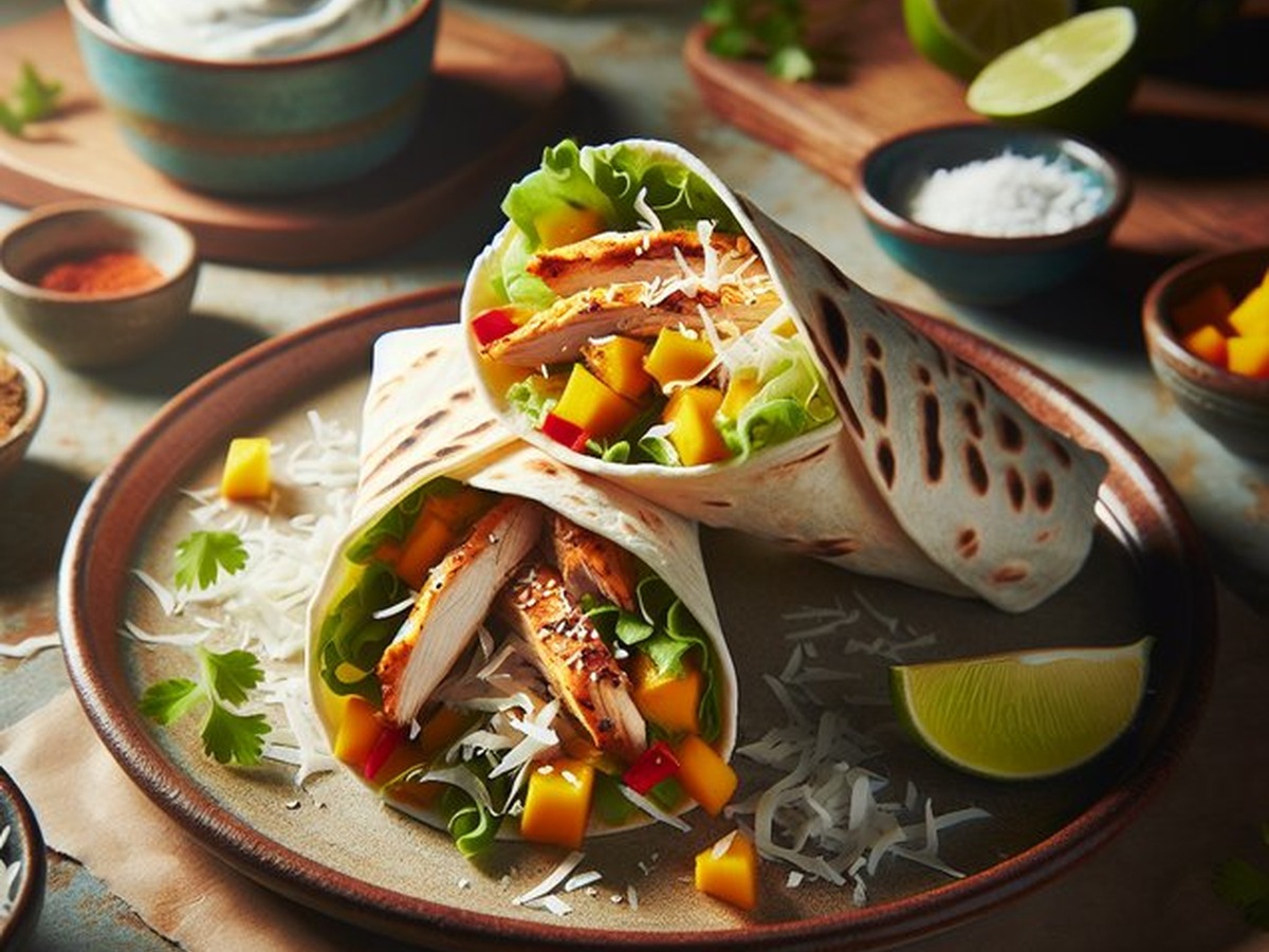 Sunshine Spice Coconut Chicken Wraps Sunshine Spice Coconut Chicken Wraps served and ready to enjoy