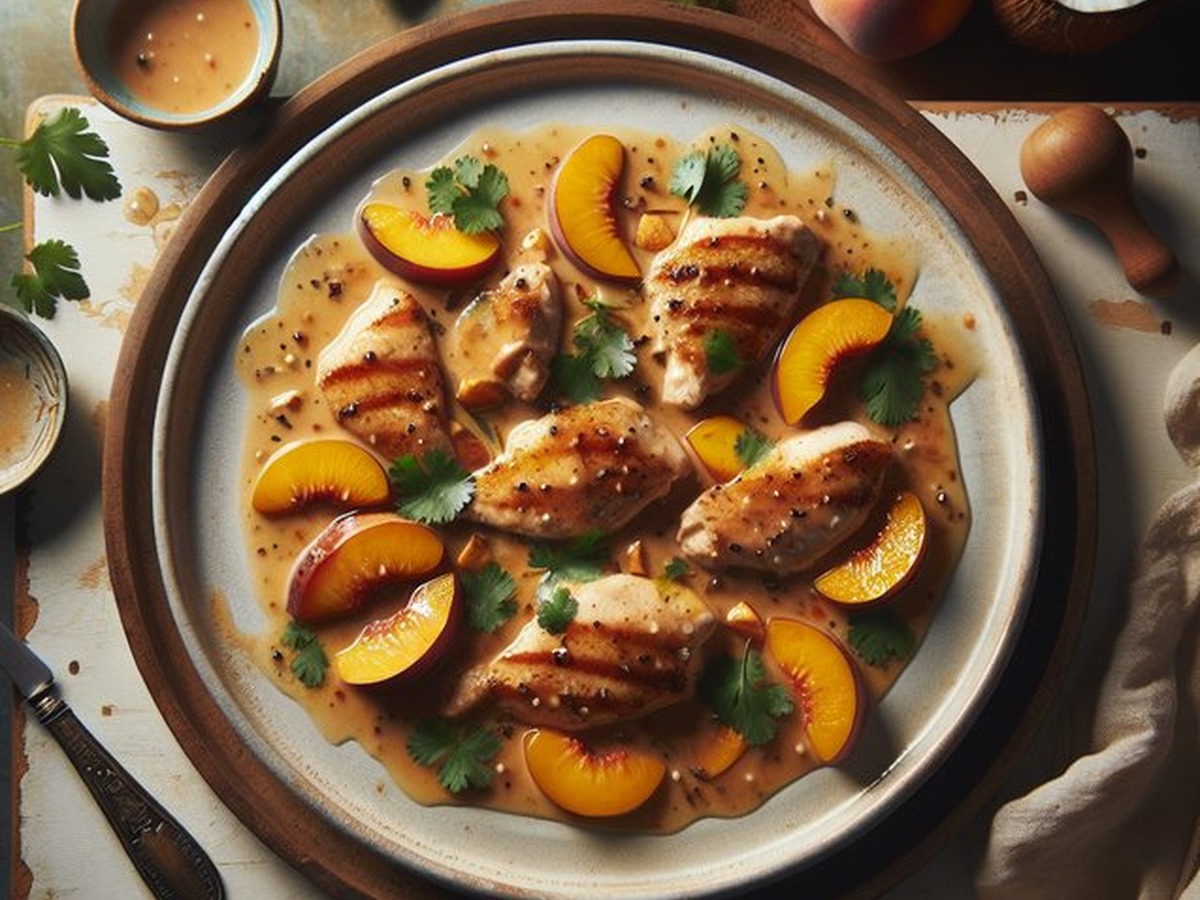 Coconut Peach Chicken Coconut Peach Chicken served and ready to enjoy