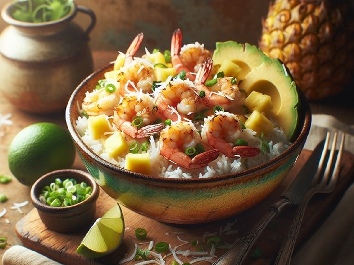 Tantalizing Tropical Coconut Shrimp Bowls Tantalizing Tropical Coconut Shrimp Bowls served and ready to enjoy