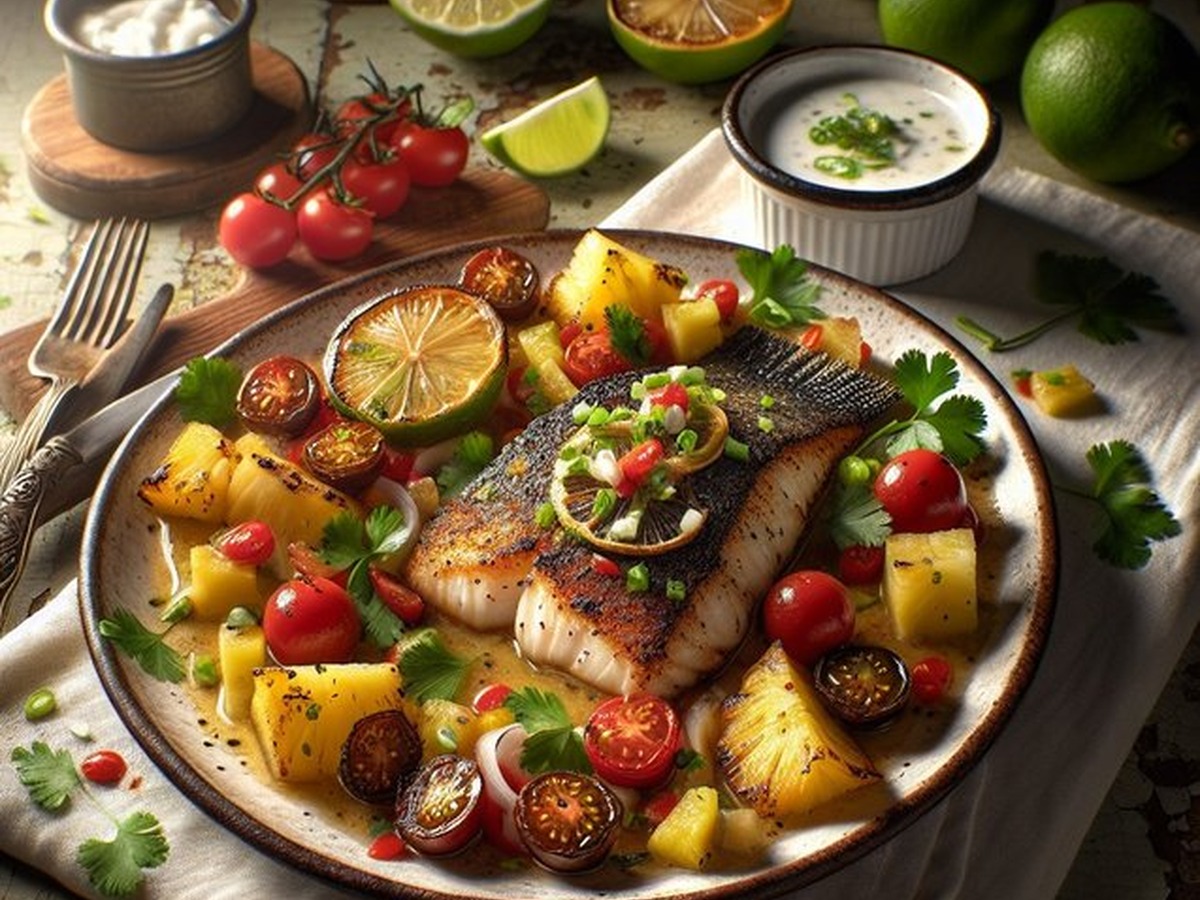 Tropical Cherry Lime Coconut Tilapia served and ready to enjoy