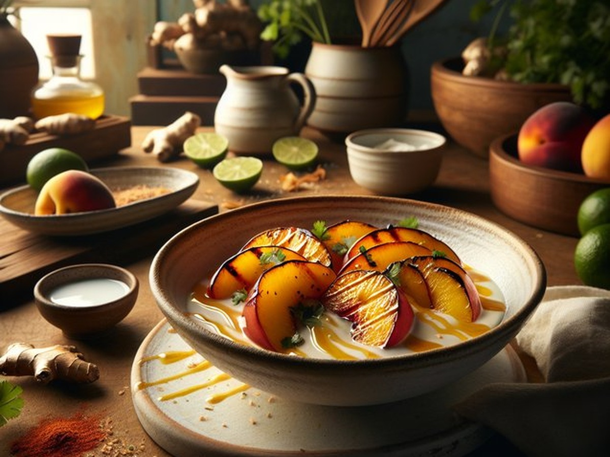Enchanting Ginger Peach Coconut Grill served and ready to enjoy