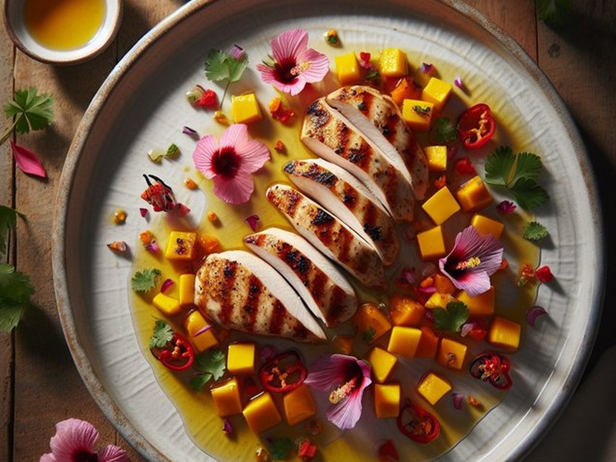 Hibiscus Mango Chicken Melody served and ready to enjoy