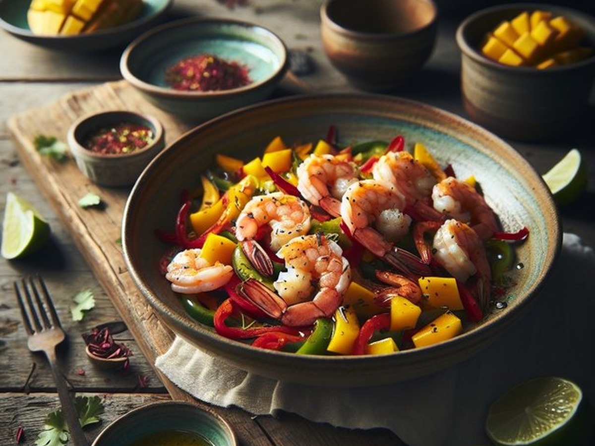 Zesty Hibiscus Mango Shrimp Medley served and ready to enjoy