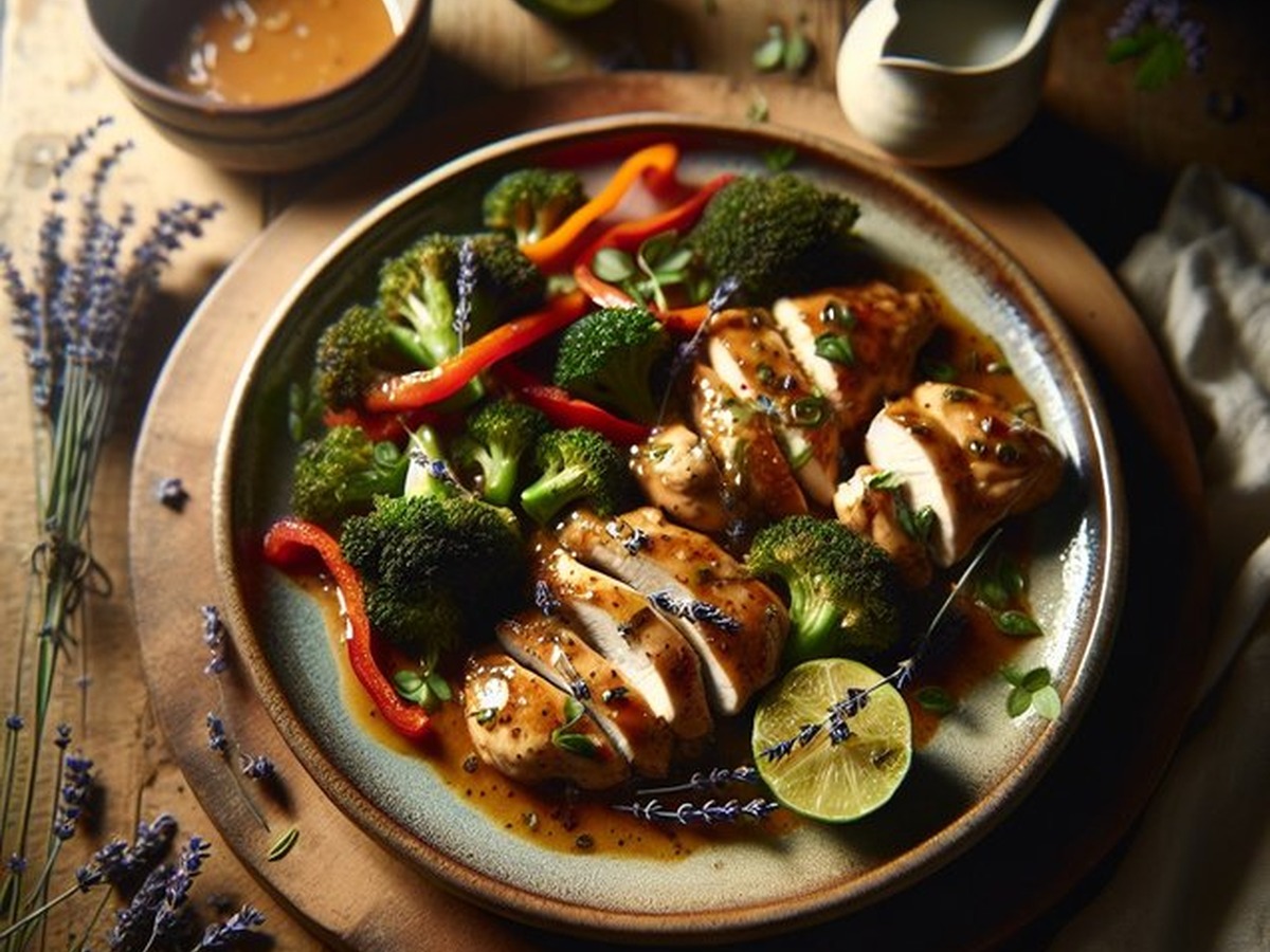Zesty Tropical Lavender Chicken Bliss served and ready to enjoy