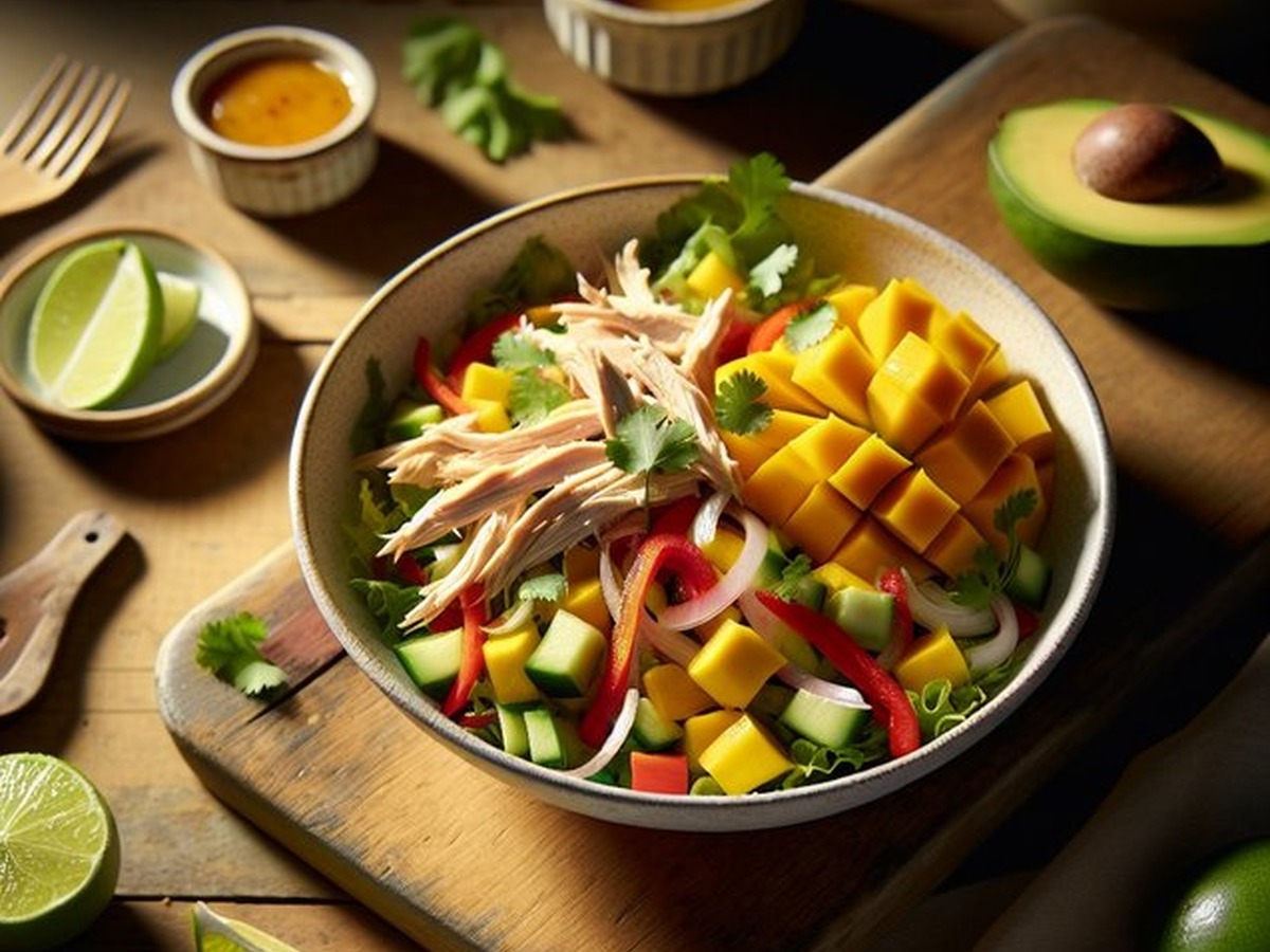 Tropical Moonstone Mango Chicken Salad Tropical Moonstone Mango Chicken Salad served and ready to enjoy