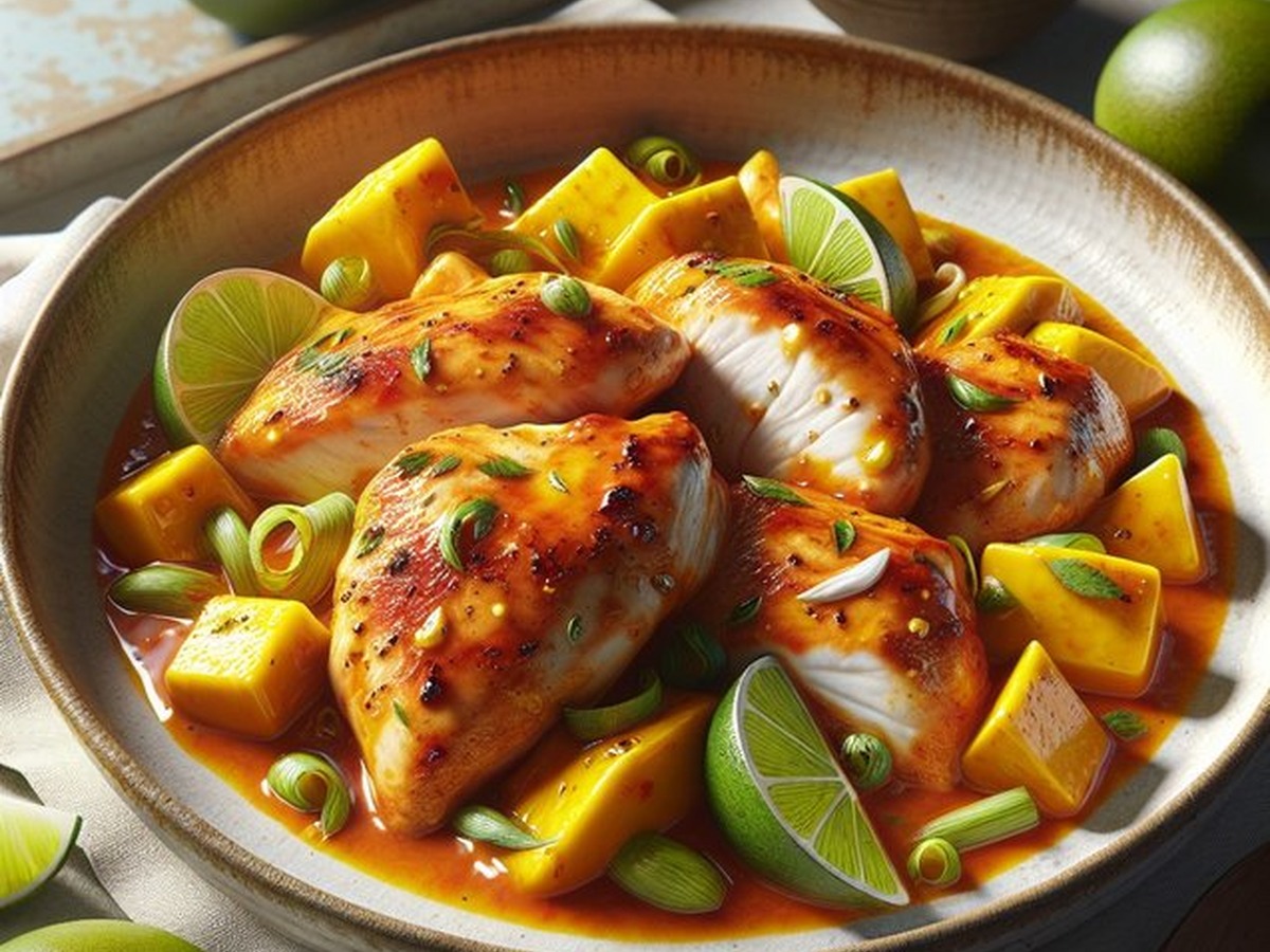 Sweet Chili Mango Coconut Chicken Jubilee served and ready to enjoy