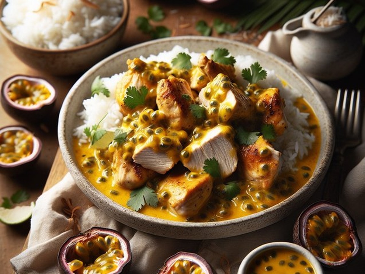 Passion Fruit Coconut Chicken Melody served and ready to enjoy