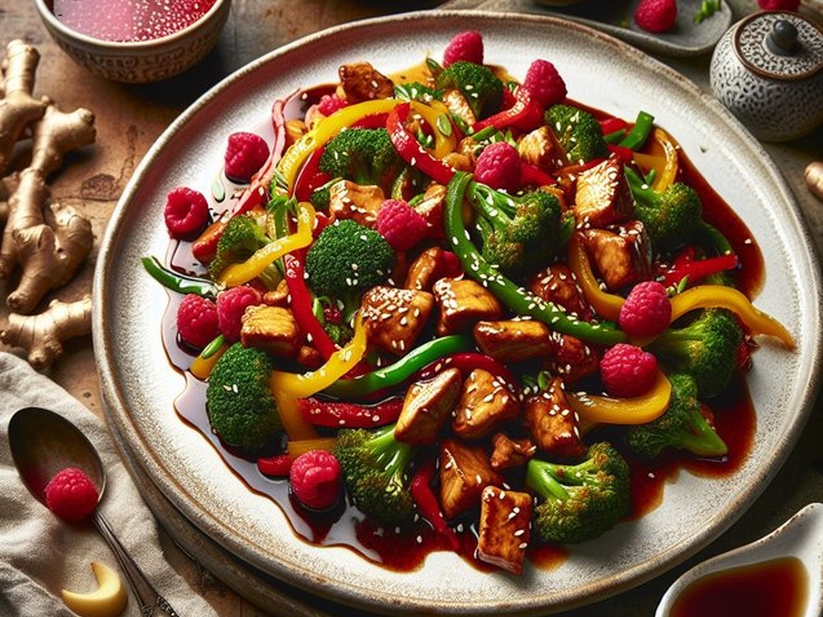 Raspberry Ginger Chicken Stir-Fry served and ready to enjoy