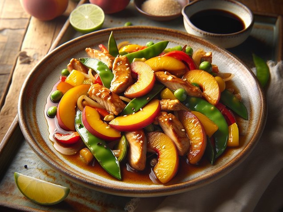 Zesty Ginger Peach Chicken Stir-Fry Zesty Ginger Peach Chicken Stir-Fry served and ready to enjoy