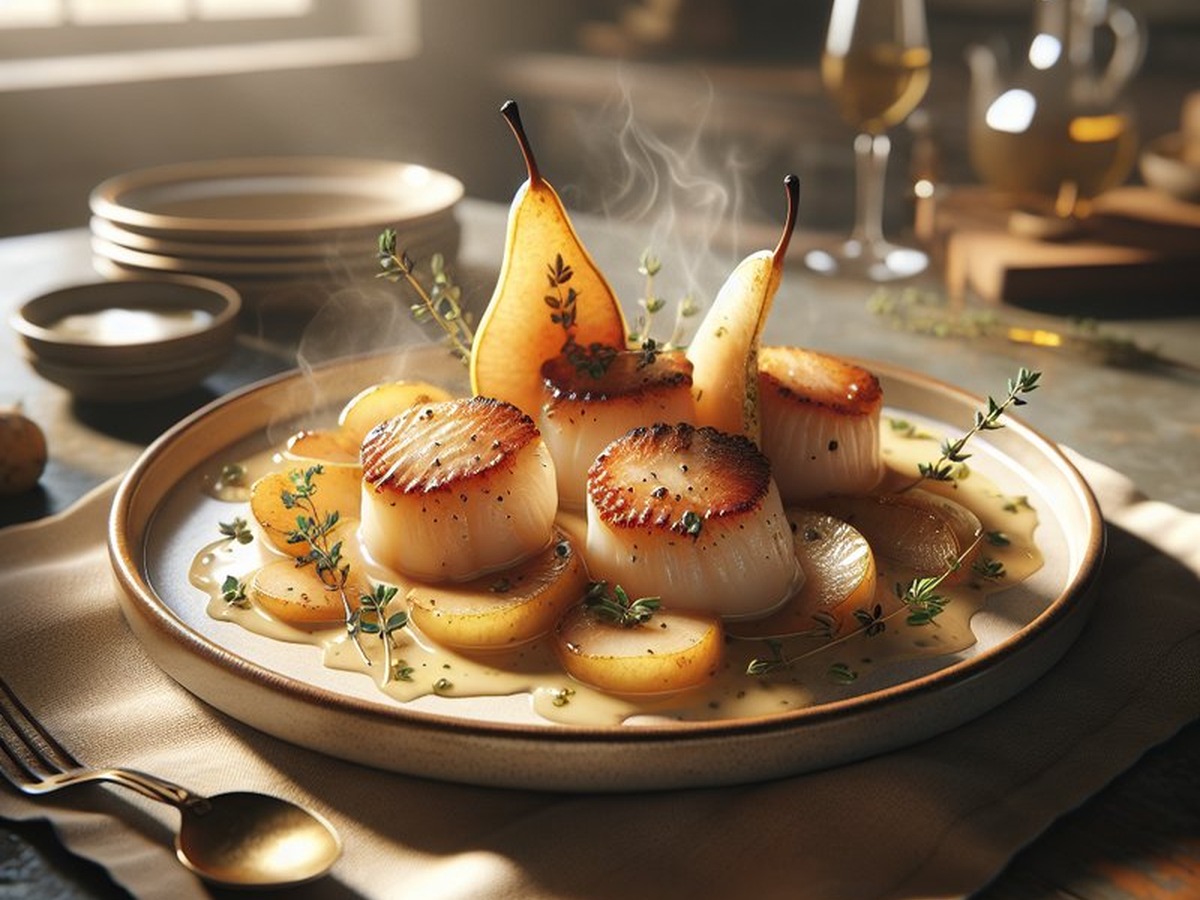 Pear Thyme Scallop served and ready to enjoy