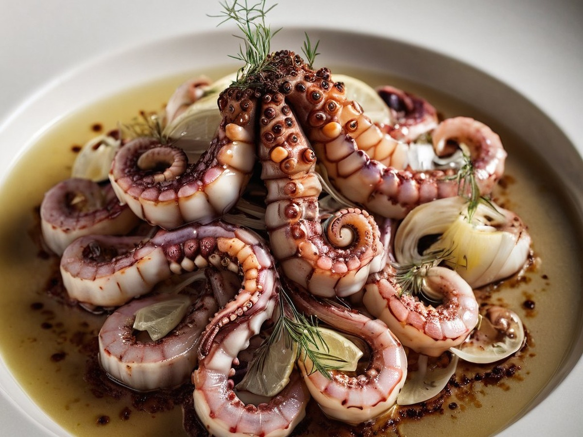 Grilled Octopus In White Wine And Fennel served and ready to enjoy