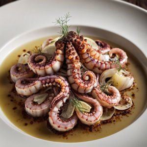 Grilled octopus tentacles with sliced fennel and lemon in white wine sauce